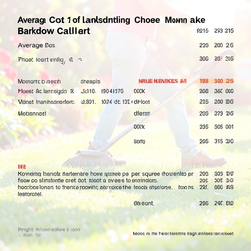 Landscaping and lawn maintenance cost comparison chart shown over a green mowed lawn, bright daytime tones